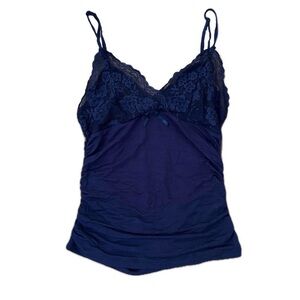 lace ruched cami tank top navy blue